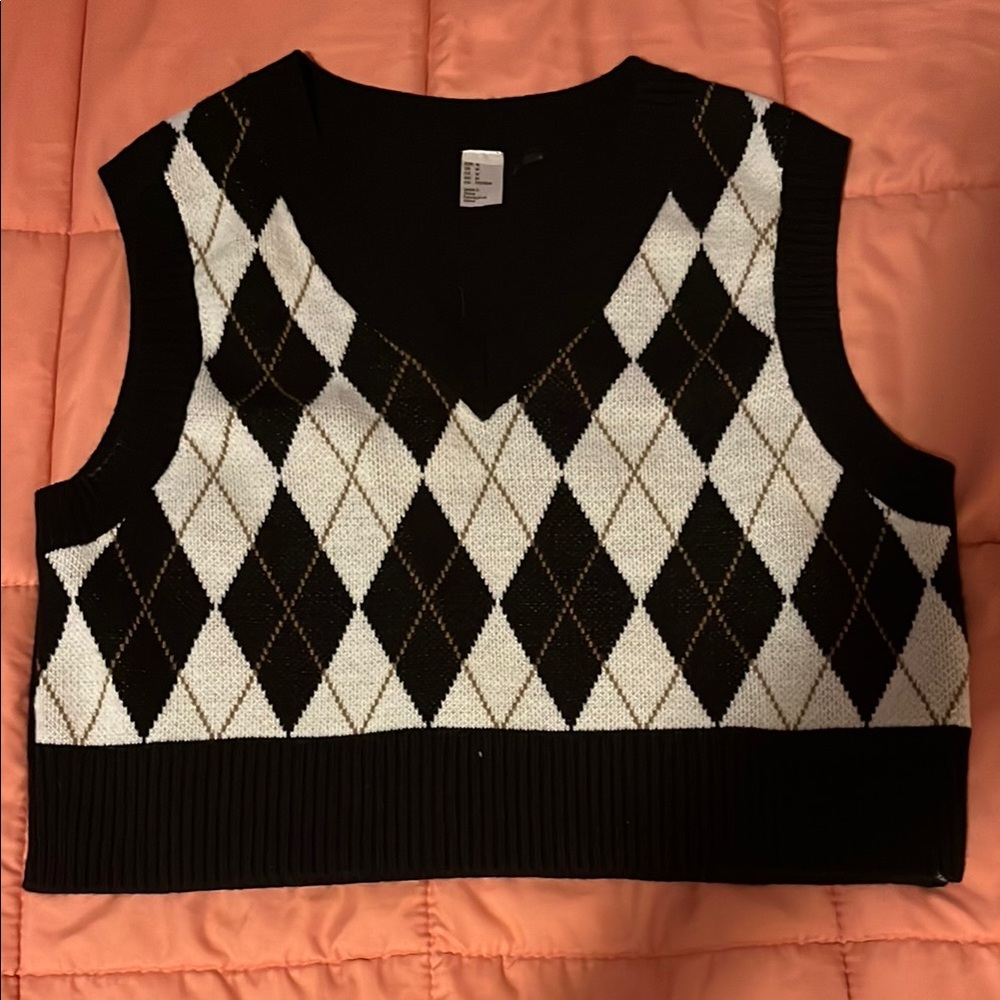Black and White Argyle Sweater Vest